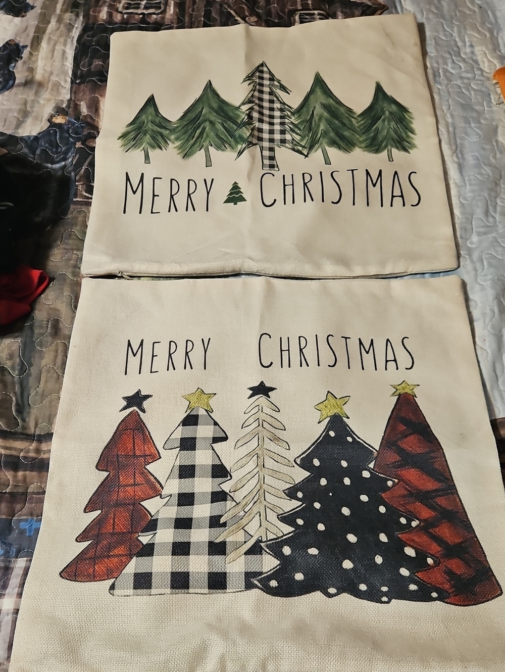 Pair Of Merry Christmas Tree Pillow Covers